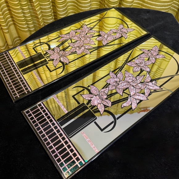 Vintage 80s Duffex mirror, foil art pink flowers, sold individually, 2 available - Picture 5 of 6